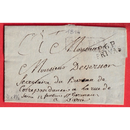MARQUE P6P PRIVAS ARDECHE 1814 POUR PARIS INDICE 10