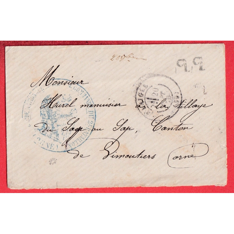 CACHET GARDE NATIONALE MOBILE DE L'ORNE LE COMMANDANT DU 2EME BATAILLON PP FABRICATION LOCALE L 'AIGLE ORNE 20.09.1870