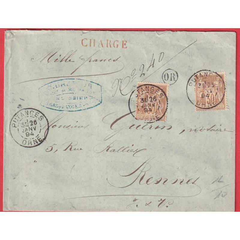 N°80 X2 PUTANGES ORNE OR IDENTIFIE RABODANGES POUR RENNES ILLE ET VILAINE 1894