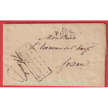 MARQUE 104 TURIN FRANCHISE LE COMMISSAIRE ORDONNATEUR DU PIEMONT SIGNE BLANCHEZ ARMEE ITALIE 1808 FOSSANO ITALIA