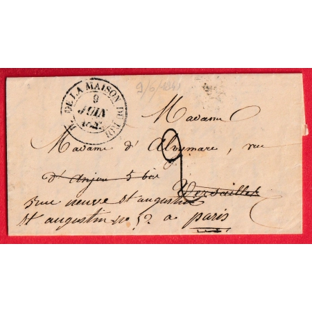 CAD TYPE 14 BUREAU DE LA MAISON DU ROI EN NOIR PARIS 1841 POUR VERSAILLES REEXPEDIE PARIS