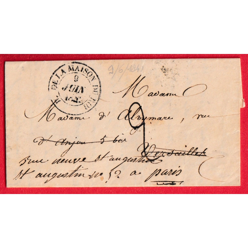 CAD TYPE 14 BUREAU DE LA MAISON DU ROI EN NOIR PARIS 1841 POUR VERSAILLES REEXPEDIE PARIS