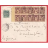 N°85 BLOC DE 10 + N°75 CONTREXEVILLE VOSGES 1897 POUR DARLINGTON ANGLETERRE