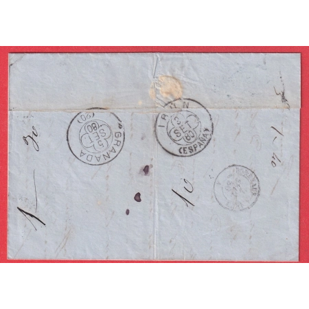 N°90 BORDEAUX GIRONDE 1880 TAXE 20 AU TAMPON ESPAGNE SPAIN GRENADE GRANADA