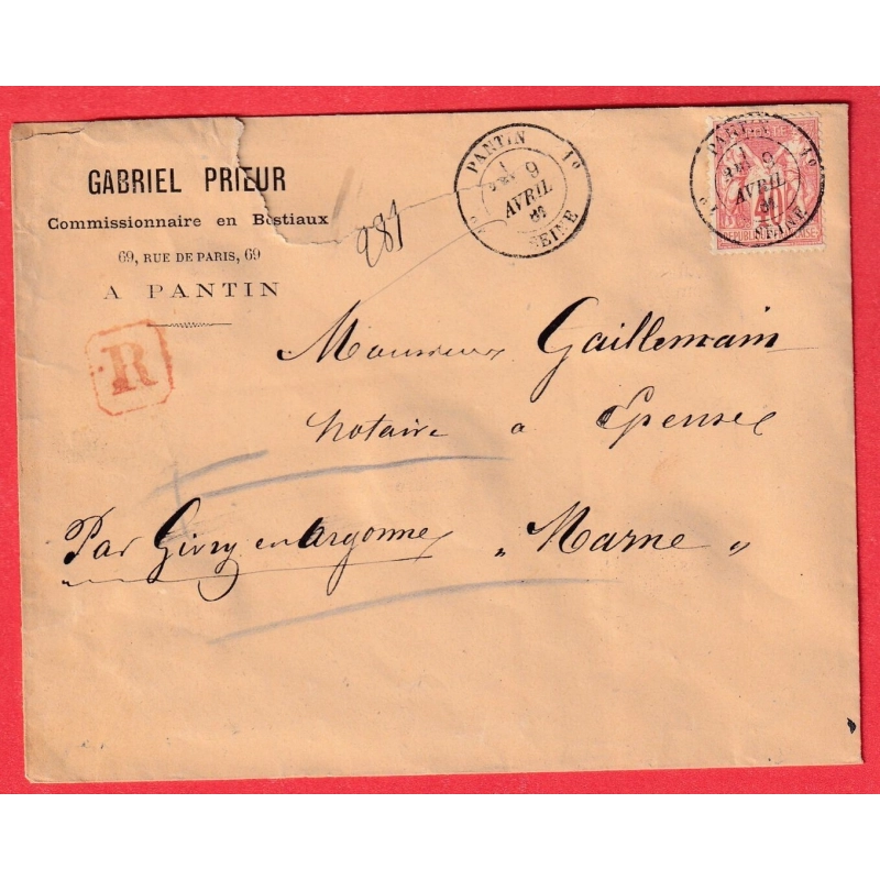 N°70 PANTIN 1° SEINE 1° PARIS POUR EPENSE MARNE 1881