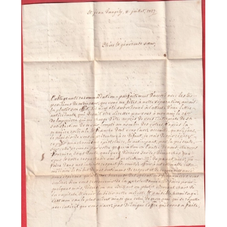 MARQUE P16P ST JEAN D'ANGELY CHARENTE INFERIEURE MARITIME POUR PARIS 1827 INDICE 10