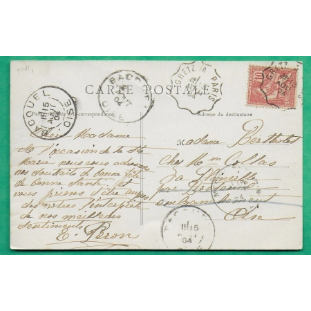 N°124 MOUCHON CONVOYEUR LIGNE GRETZ A PARIS CARTE POSTALE NOGENT SUR MARNE POUR BECQUEL OISE 1904 COVER FRANCE