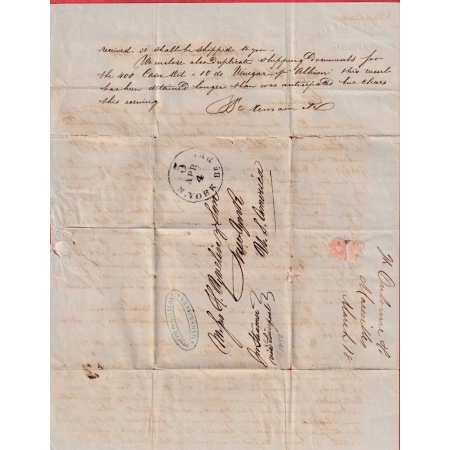 LETTRE DE MARSEILLE 1856 PAR STEAMER VIA LIVERPOOL NEW YORK USA ETATS UNIS AMERIQUE