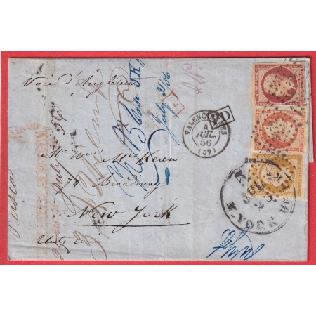N°13 16 17A VALENCIENNES NORD TRICOLORE NEW YORK USA 1856 ETATS UNIS AMERIQUE 1856