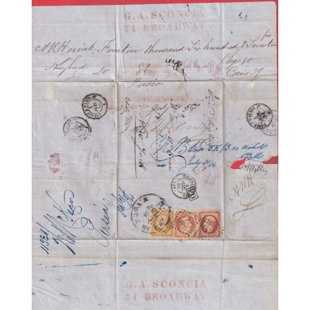 N°13 16 17A VALENCIENNES NORD TRICOLORE NEW YORK USA 1856 ETATS UNIS AMERIQUE 1856