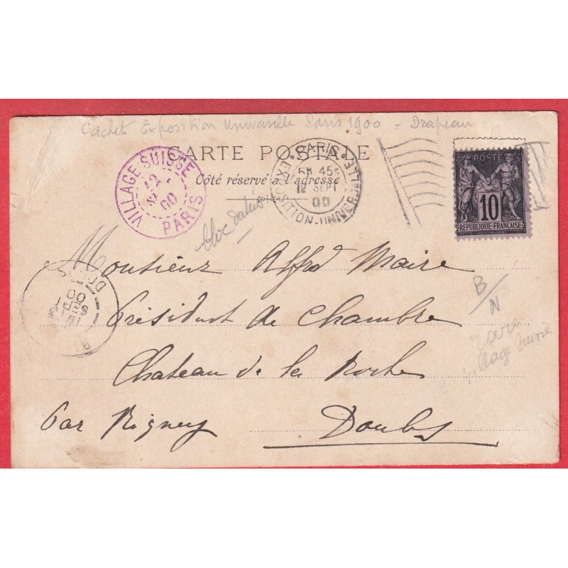 N°103 PARIS EXPOSITION UNIVERSELLE VILLAGE SUISSE 1900 POUR RIGNEY DOUBS