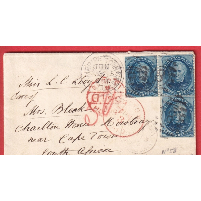 ETATS UNIS N°58X3 NON DENTELE 3 COTES CAMBRIDGE TOWN VIA BOSTON  CAPE TOWN SOUTH AFRICA