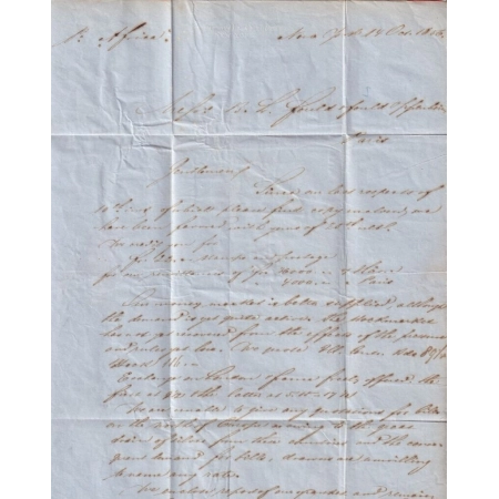 NEW YORK USA 1856 TAXE TAMPON 26 STEAMER AFRICA POUR PARIS