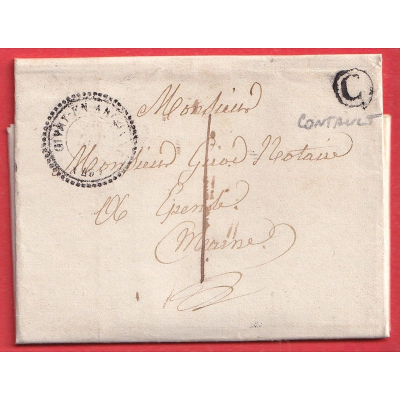 CAD TYPE 22 GIVRY EN ARGONNE MARNE BOITE RURALE C CONTAULT POUR EPENSE MARNE 1855