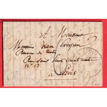 CAD TYPE 11 TOUL MEURTHE ET MOSELLE BELLE TAXE 6 AU TAMPON POUR PARIS 1833