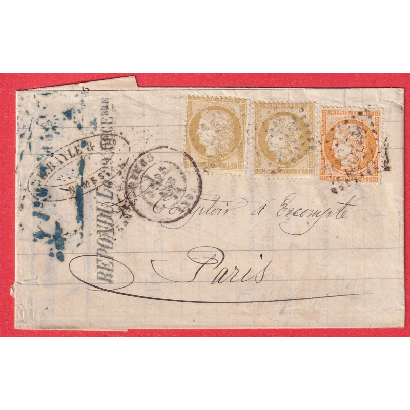 N°38 + 55 X2 GC 2659 NIMES GARD POUR PARIS POSTE RESTANTE