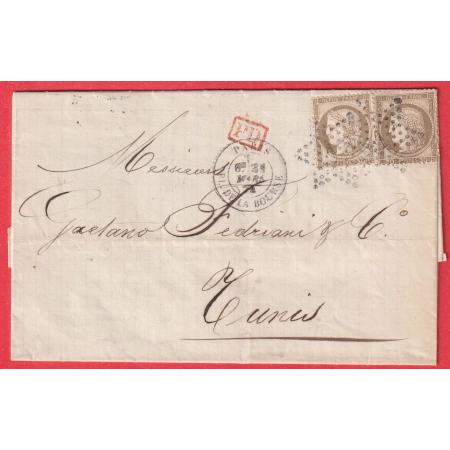 N°56 X2 PARIS ETOILE 1 PLACE DE LA BOURSE POUR TUNIS TUNISIE 1874