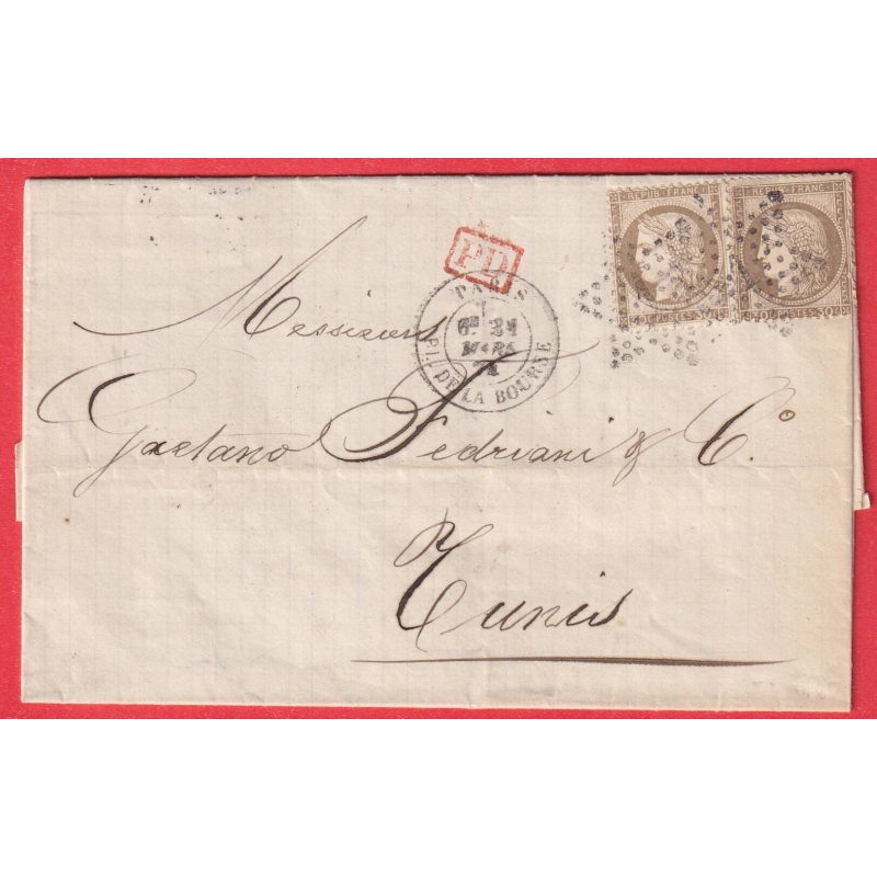 N°56 X2 PARIS ETOILE 1 PLACE DE LA BOURSE POUR TUNIS TUNISIE 1874