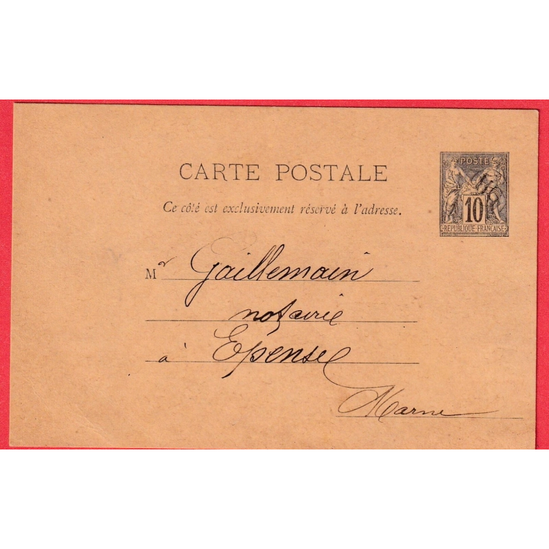 ENTIER SAGE 10C OBLITERATION OR DE GIVRY POUR EPENSE MARNE 1892