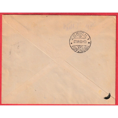 MONACO LETTRE EXPRES PAR AVION MONTE CARLO CASINO POUR ZURICH SUISSE 1938 RARE