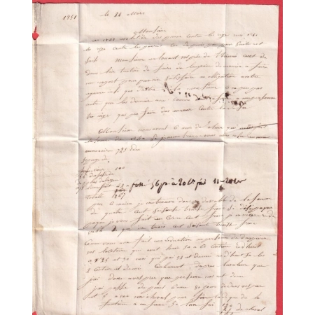 N°1 PC 197 CURSIVE 49 AUVE MARNE CACHET TYPE A 1851 BOITE RURALE H TILLOY