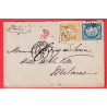N°55 60 GC 532 BORDEAUX GIRONDE 1874 POUR MILAN ITALIE VIA PARIS ETRANGER EN BLEU AU DOS