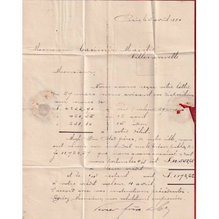 N°67 + 90 PARIS LEVEE EXCEPTIONNELLE RUE TAITBOUT 1E POUR VILLENEUVETTE HERAULT 1884