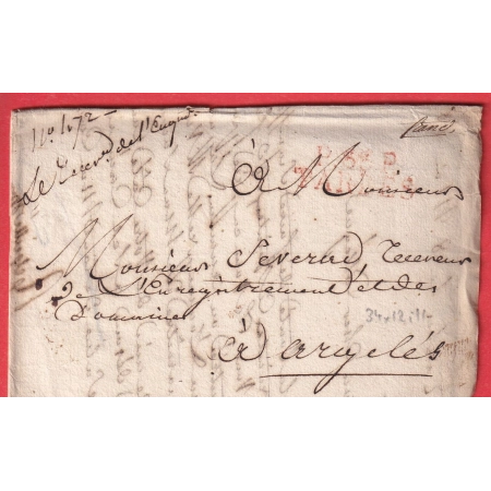 MARQUE P63P TARBES HAUTES PYRENEES EN ROUGE 1822 POUR ARGELES INDICE 11