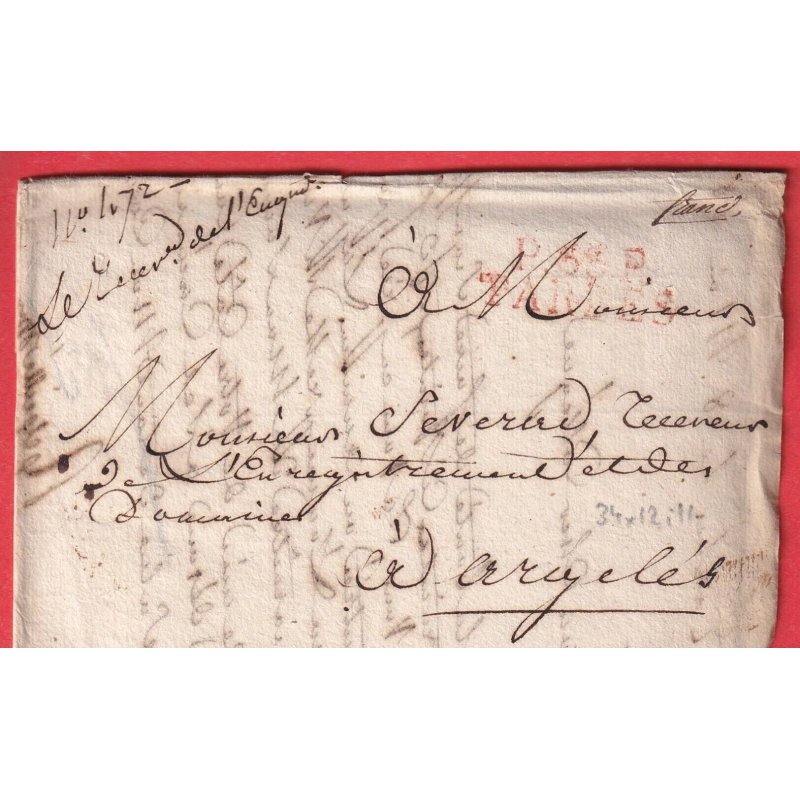 MARQUE P63P TARBES HAUTES PYRENEES EN ROUGE 1822 POUR ARGELES INDICE 11