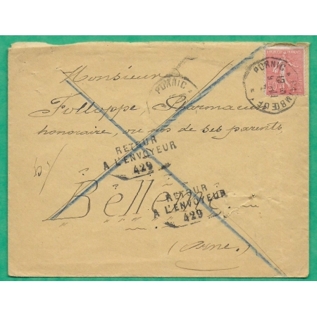 N°199 SEMEUSE CONVOYEUR LIGNE PORNIC A PAIMBOEUF POUR BELLEME ORNE RETOUR ENVOYEUR 429 1930 LETTRE COVER FRANCE