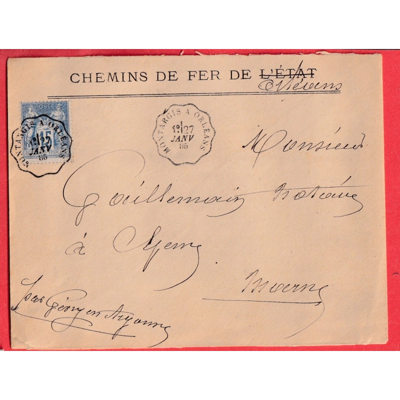 N°90 CONVOYEUR LIGNE MONTARGIS A ORLEANS LOIRET CACHET DE GARE VENNECY TIMBRE FISCAL DEFAUT