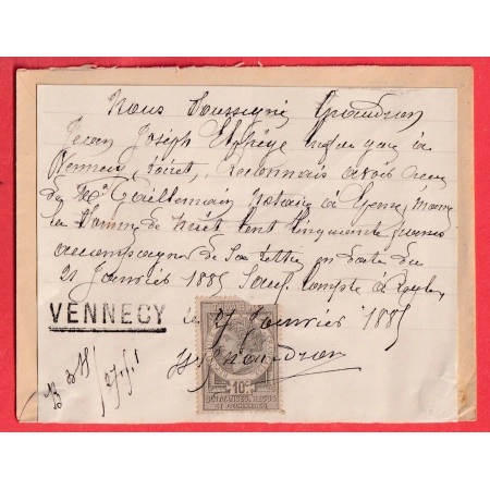 N°90 CONVOYEUR LIGNE MONTARGIS A ORLEANS LOIRET CACHET DE GARE VENNECY TIMBRE FISCAL DEFAUT