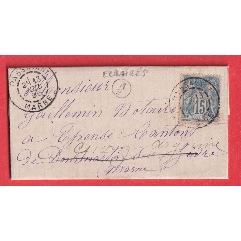 N°90 CAD PASSAVANT MARNE BOITE RURALE SUPPLEMENTAIRE A2 ECLAIRES POUR GIVRY EN ARGONNE