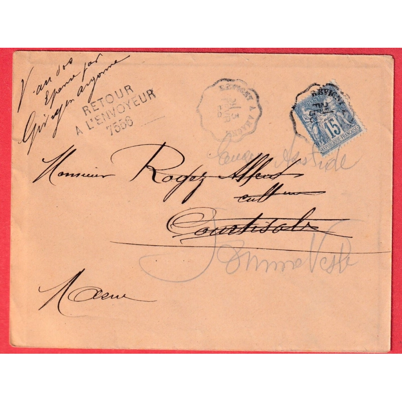 N°90 RETOUR ENVOYEUR N°7556 COURTISOLS MARNE CONVOYEUR LIGNE REVIGNY A AMANCE