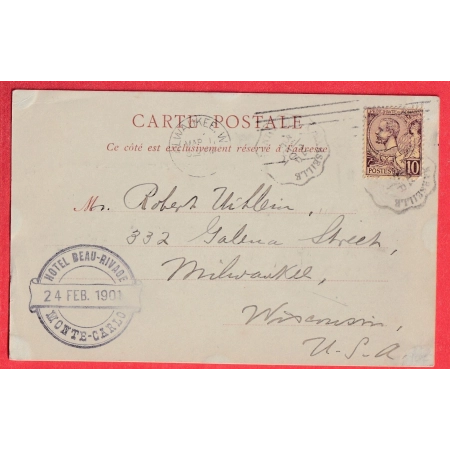 MONACO 10C CONVOYEUR LIGNE FRANCAIS VINTIMILLE A MARSEILLE POUR MILWAUKEE WISCONSIN USA ETAS UNIS 1901