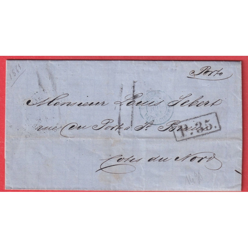 RUSSIE RUSSIA ST PETERSBURG 1861 POUR ST BRIEUC COTES DU NORD  TAXE TAMPON 11
