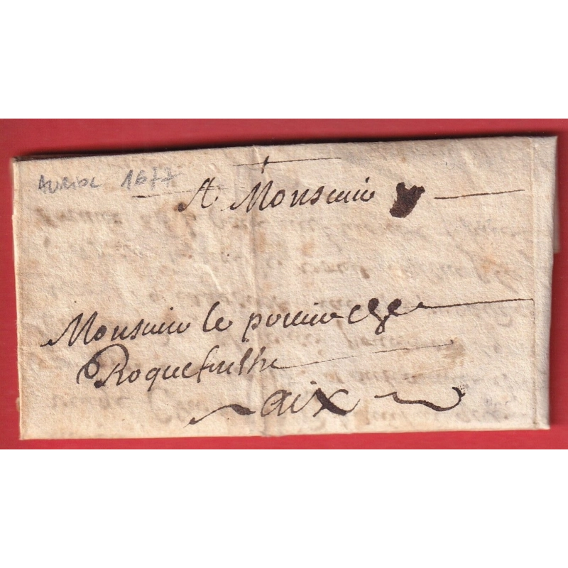 LETTRE DE AURIOL BOUCHES DU RHONE 1677 POUR AIX EN PROVENCE