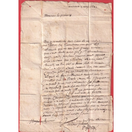 LETTRE DE AURIOL BOUCHES DU RHONE 1677 POUR AIX EN PROVENCE