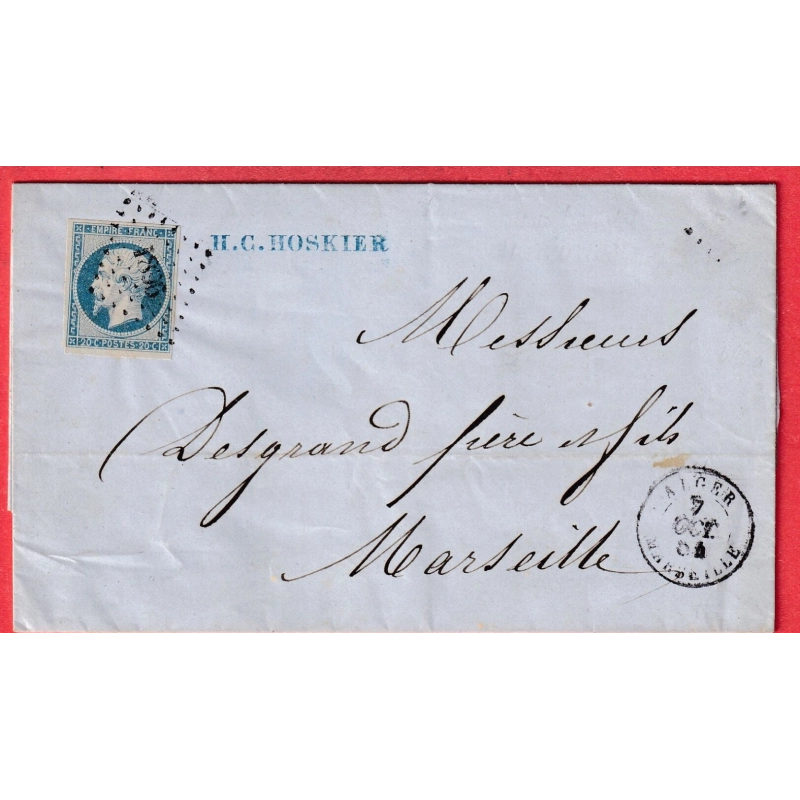 N°14 BLEU LAITEUX CAD ALGER MARSEILLE POTHION 490 PC 1896 MARSEILLE INDICE 21 POUR MARSEILLE