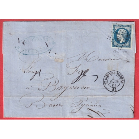 N°14B TYPE II BLEU SUR VERT SIGNE TTB / SUP PC 3043 ST DIE DES VOSGES BAYONNE BASSES PYRENEES