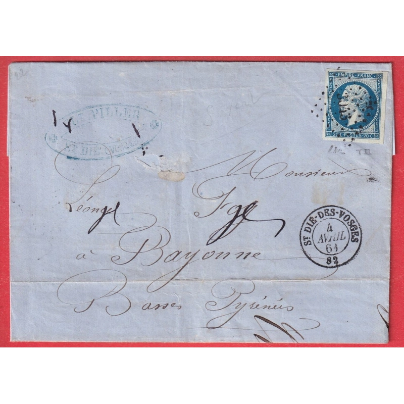 N°14B TYPE II BLEU SUR VERT SIGNE TTB / SUP PC 3043 ST DIE DES VOSGES BAYONNE BASSES PYRENEES