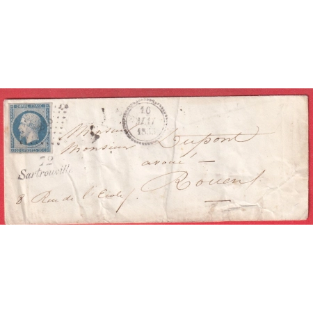 N°14 CURSIVE 72 SARTROUVILLE SEINE ET OISE RARE POUR ROUEN