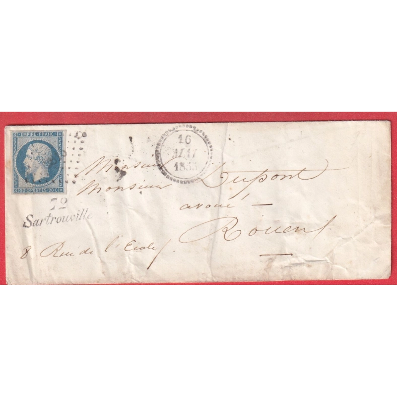 N°14 CURSIVE 72 SARTROUVILLE SEINE ET OISE RARE POUR ROUEN