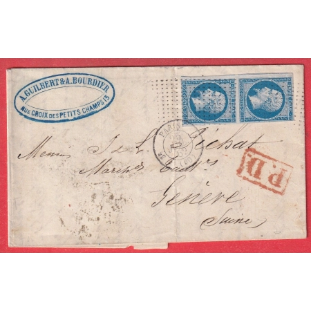 N°14B PAIRE TTB TYPE II PARIS ROULETTE PETITS POINTS PARIS 3E 60 3 GENEVE SUISSE 1862