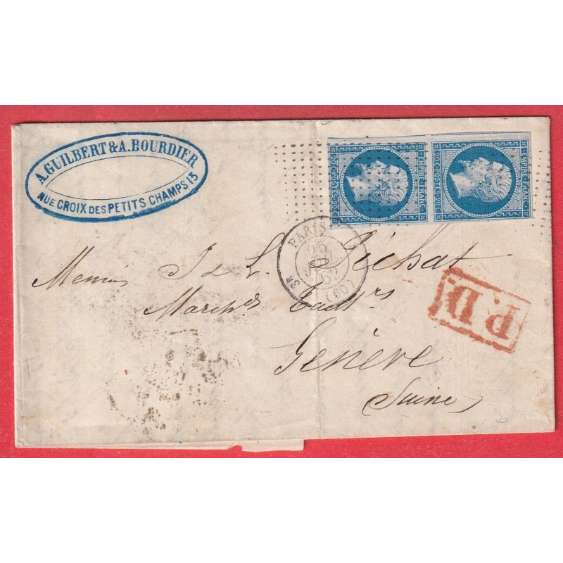 N°14B PAIRE TTB TYPE II PARIS ROULETTE PETITS POINTS PARIS 3E 60 3 GENEVE SUISSE 1862