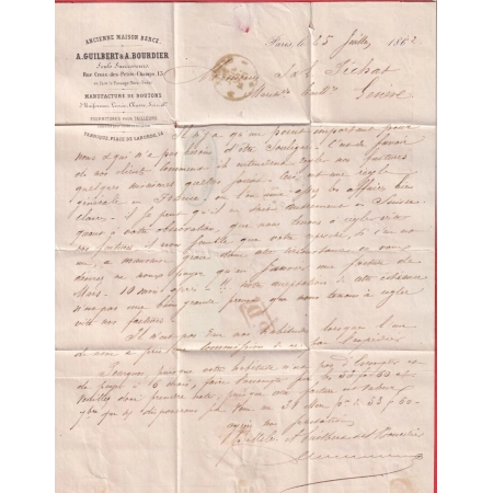 N°14B PAIRE TTB TYPE II PARIS ROULETTE PETITS POINTS PARIS 3E 60 3 GENEVE SUISSE 1862