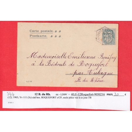 N°111 CAD HEXAGONAL ROQUEFORT BOUCHES DU RHONE RARE POUR AUBAGNE