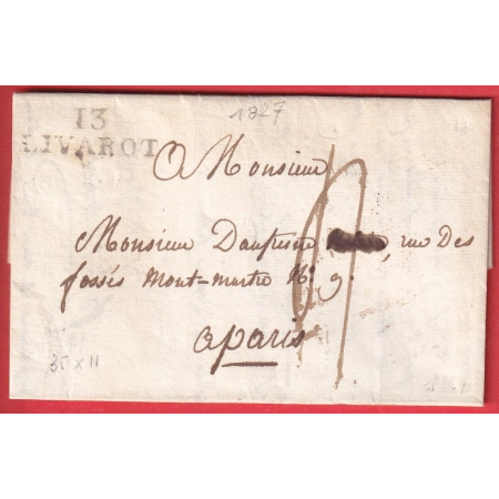 MARQUE 13 LIVAROT CALVADOS 35X11 1827 POUR PARIS INDICE 13