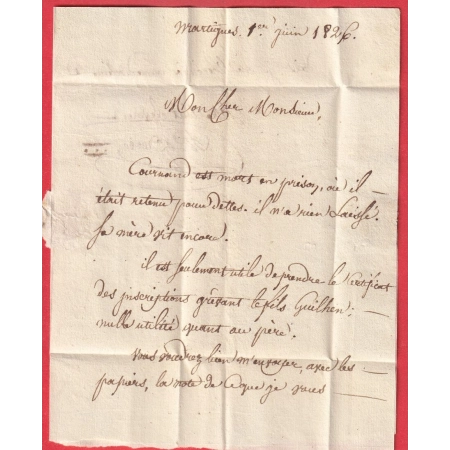 MARQUE 12 LES MARTIGUES BOUCHES DU RHONE  1826 POUR AIX EN PROVENCE INDICE 10