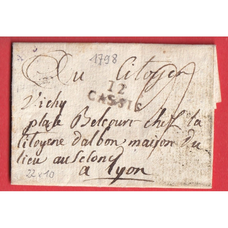 MARQUE 12 CASSIS BOUCHES DU RHONE 1798 22X10 POUR LYON INDICE 15